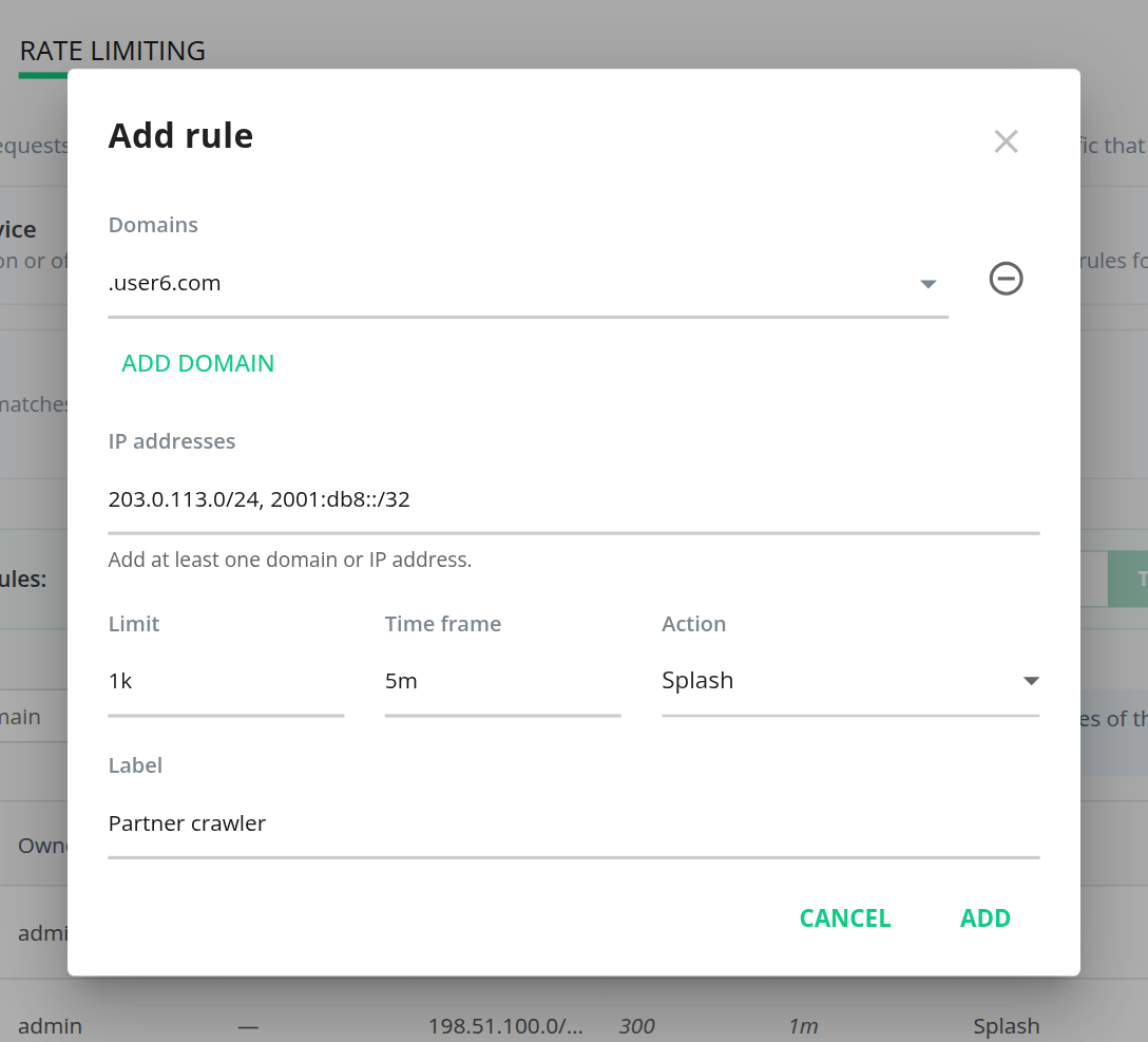 The Add rule dialog of the administrator