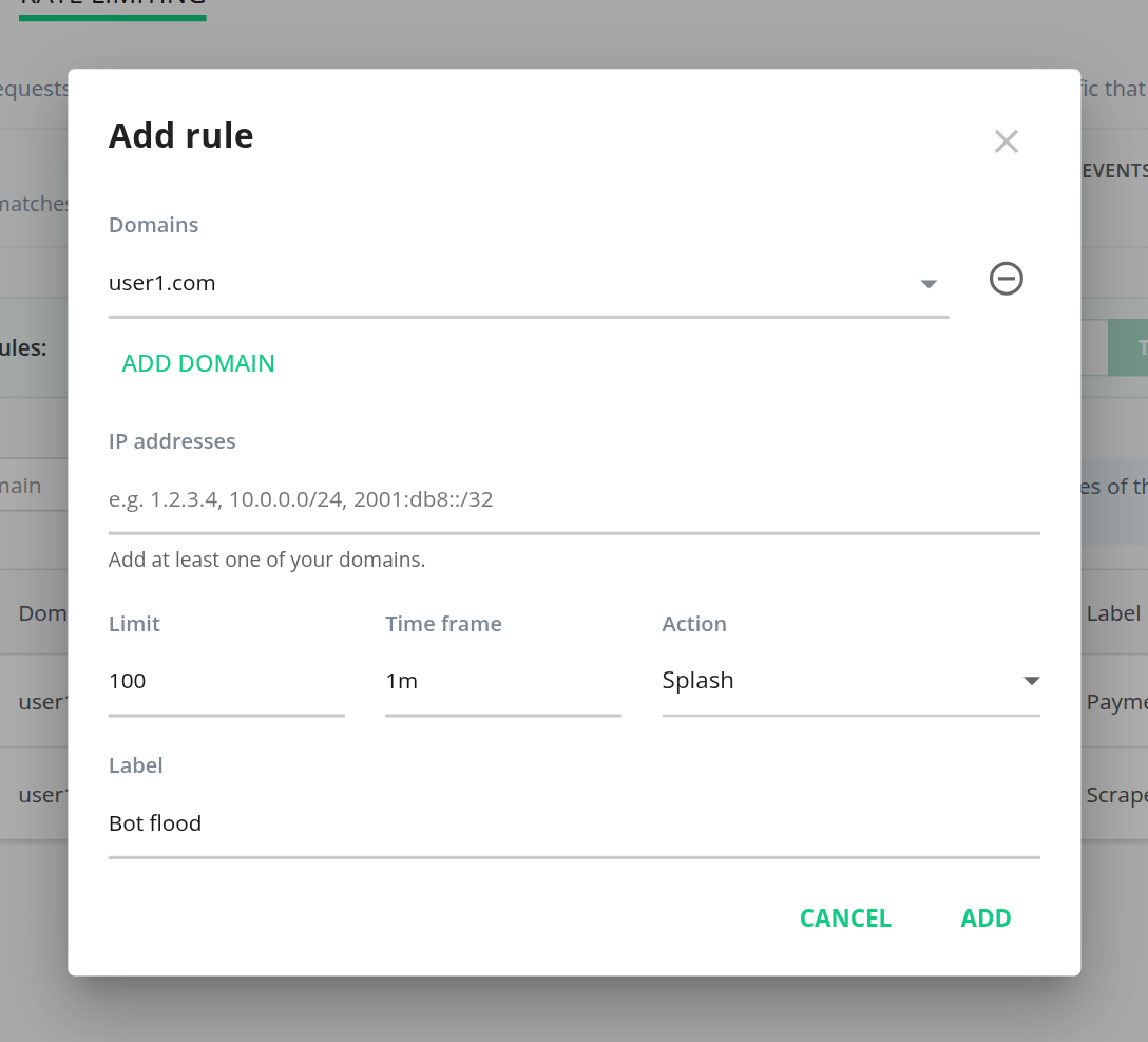 The Add rule dialog of an end user