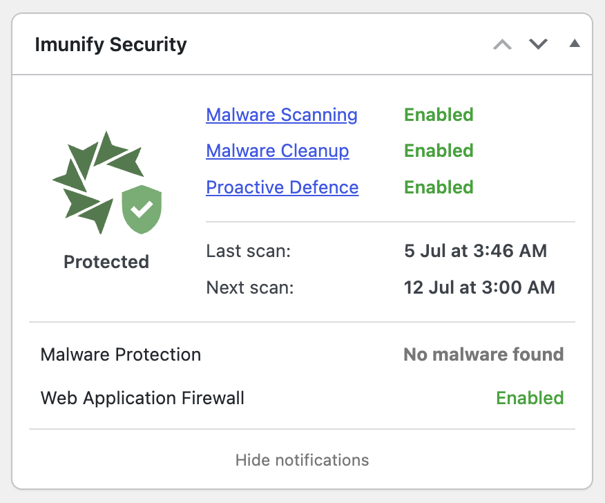 Web Application Firewall row showing Enabled